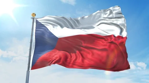 Czech Republic flag waving in the wind against deep blue sky. National theme. Stock Footage 123982429