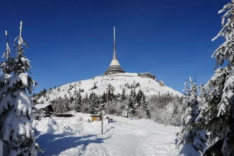 Czech Republic - Liberec - transmitter Jested in winter Stock Photos