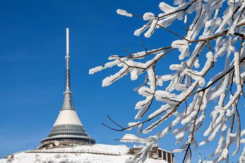 Czech Republic - Liberec - transmitter Jested in winter - beautiful sunny day Stock Photos