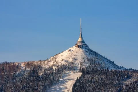 Czech Republic - Liberec - transmitter Jested in winter - beautiful sunny day Stock Photos
