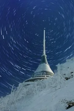 Czech Republic - Liberec - transmitter Jested in winter - with rotating stars Stock Photos