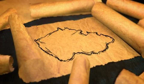 Czech Republic Map Drawing Unfolding Old Paper Scroll 3D 스톡 일러스트