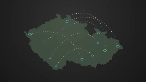 Czech Republic Map Featuring Animated Signal Flow Between Two Points Stock Footage 342309526