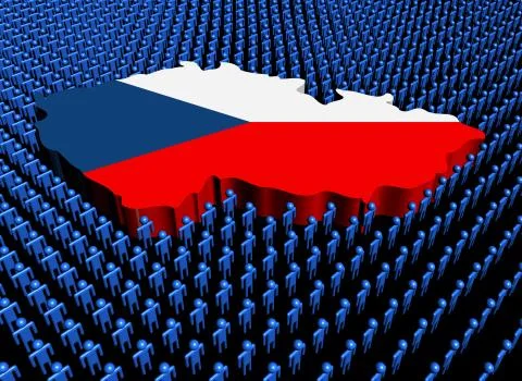 Czech republic map flag surrounded by many abstract people illustration Stock Illustration