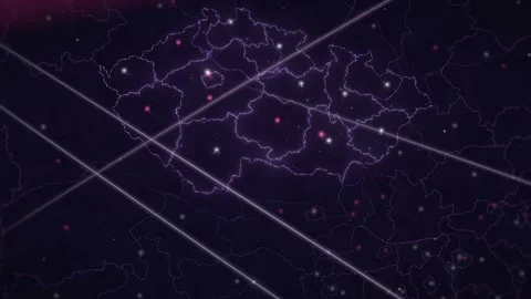 Czech Republic Map With Glowing City Lights And Data Network Seen From Orbit 스톡 동영상 343400701