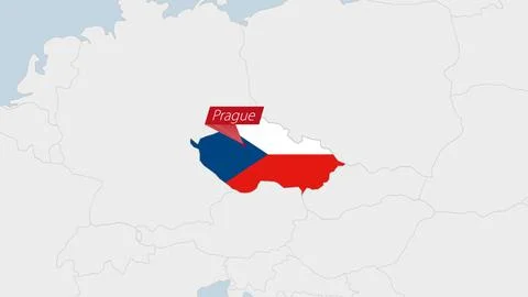 Czech Republic map highlighted in Czech Republic flag colors and pin of cou.. Illustrazione stock
