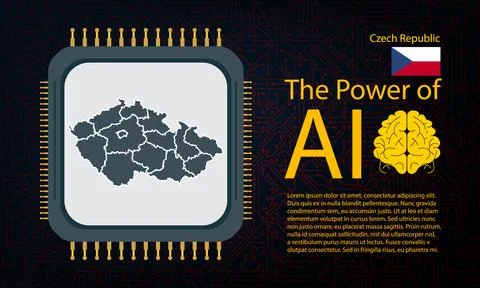 Czech Republic map with microchip war and AI concept on circuit board, Powe.. イラスト素材