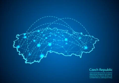 Czech Republic map with nodes linked by lines. concept of global communicatio Stock Illustration