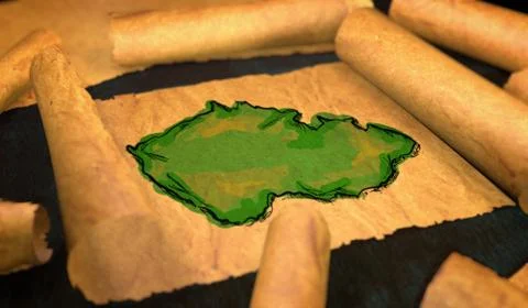 Czech Republic Map Painting Unfolding Old Paper Scroll 3D Stock Illustration
