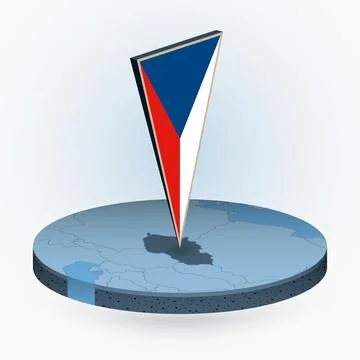 Czech Republic map in round isometric style with triangular 3D flag of Czec.. Stock Illustration