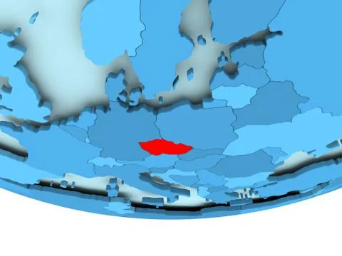 Czech republic in red on blue map Illustrazione stock