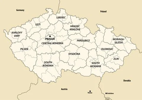 Czech Republic regions vector map with neighbouring countries and territories Illustrazione stock