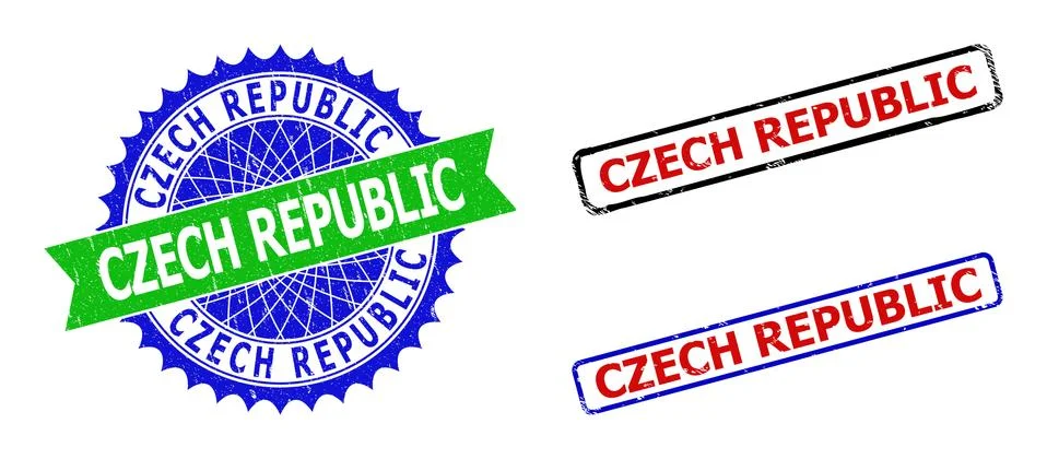 CZECH REPUBLIC Rosette and Rectangle Bicolor Stamp Seals with Rubber Surfaces Stock Illustration