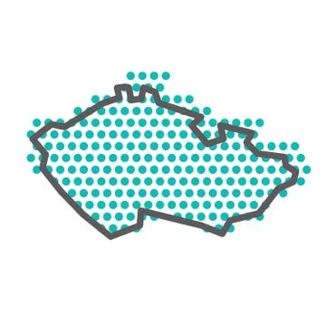 Czech Republic simple outline map with green halftone dot pattern イラスト素材