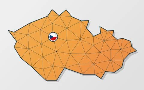 Czech Republic vector map with flag icon in wired orange design Stock Illustration