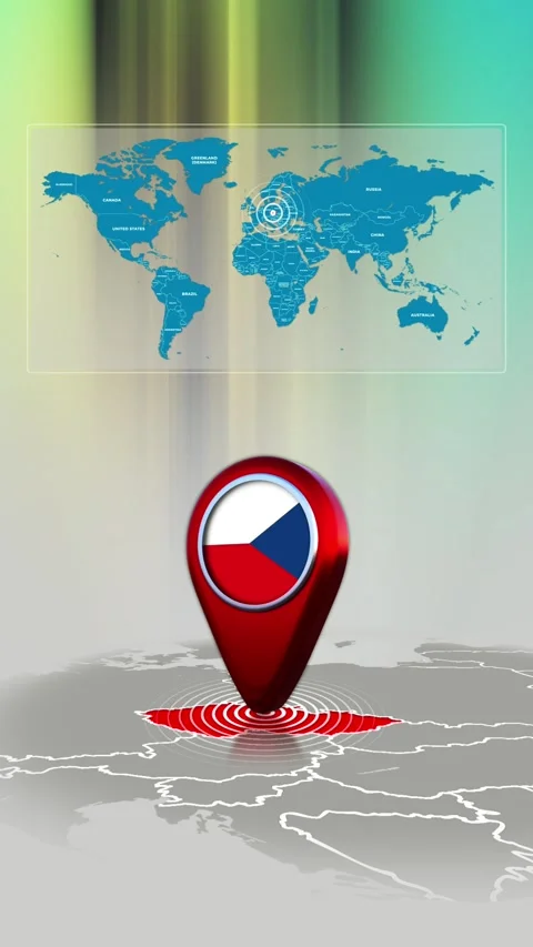 Czech Republic World Map Pin Location Background Loop Vertical Stock Footage 341771495