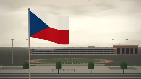 Czechia Flag Flying Over School Campus Running Track seamless loop Stock Footage 345859602