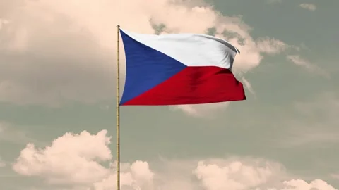 Czechia flag waving with sky background Видео 247716065