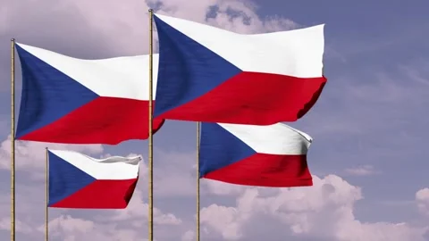 Czechia flags waving with sky background Видео 247716111