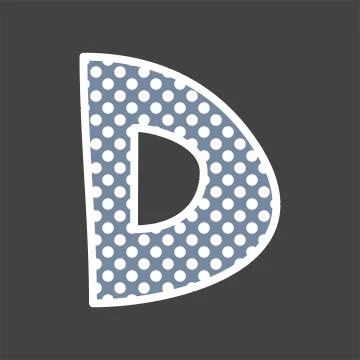 D alphabet vector letter with white and blue polka dots on black background Illustrazione stock