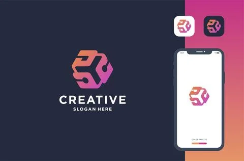 D and circuit cube logo design business brand inspiration Stock Illustration
