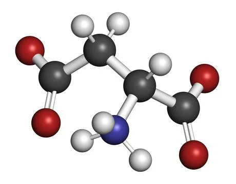 D-aspartic acid (D-aspartate) amino acid molecule. 3D rendering. Stock Illustration