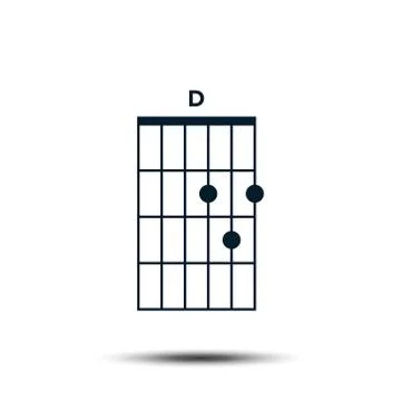 D, Basic Guitar Chord Chart Icon Vector Template Stock Illustration