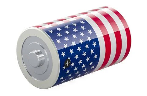 D battery with the USA Flag. 3D rendering Stock Illustration