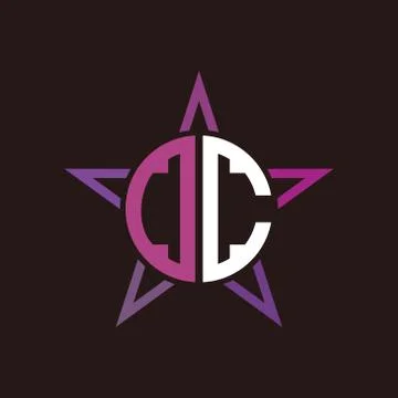 D C initials circle with stars and black background Stock Illustration