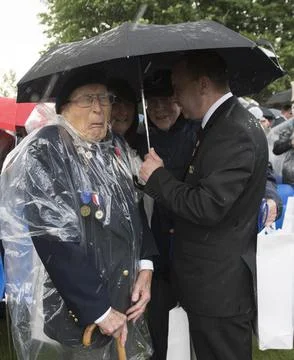 D-day Veteran Battle With The Elements While Attending A Commemoration Service F Stock Photos