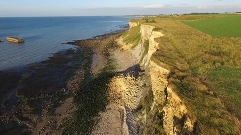 D-Day World War 2 Beach- Arromanches, Normandy, France. Stock Footage 89188323