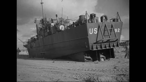 D-Day World War Two archival footage - Damaged War Ships Stock Footage 202013766