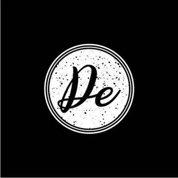 D E Initial Handwriting In Black and White Circle Frame Design Stock Illustration