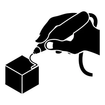D hand printing icon, simple style 库存插图
