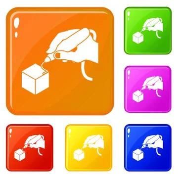 D hand printing icons set vector color イラスト素材