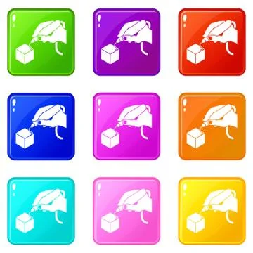 D hand printing icons set 9 color collection イラスト素材