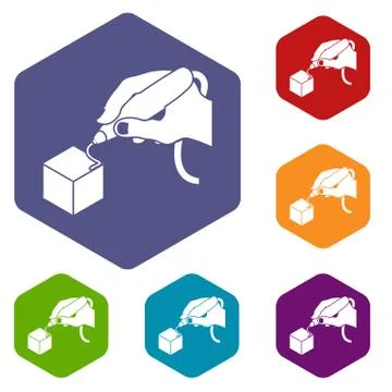 D hand printing icons vector hexahedron 库存插图