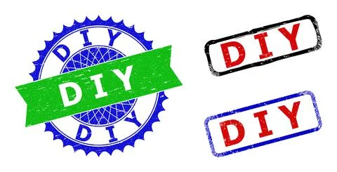 D I Y Rosette and Rectangle Bicolor Seals with Grunge Surfaces Illustrazione stock