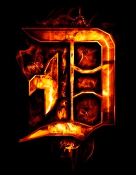 D, illustration of  word with chrome effects and red fire on black background Stock Illustration