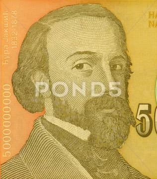 D. Jaksich on 5000000000 Dinara 1993 Banknote from Yugoslavia Stock Photos