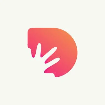 D letter with abstract five hand technology logo Stock Illustration
