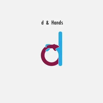 D- Letter abstract icon and hands logo design vector template.Business offer Stock Illustration
