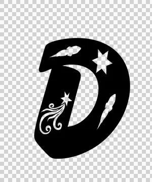D Letter Decorated With Crescent Moon And Star 스톡 일러스트