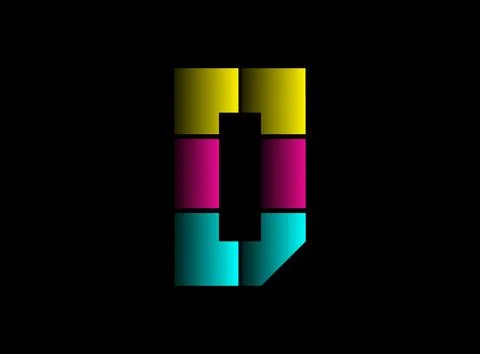 D letter font, vector logo made of Cmyk color. Dynamic split blue, pink, yell Stock Illustration