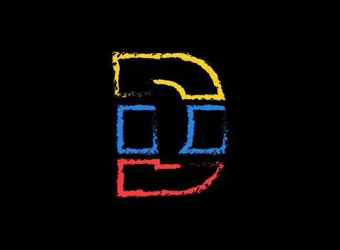 D letter hand write vector desing, brush font logo. Blue, red, yellow color o イラスト素材