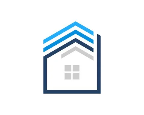 D letter initial and house with abstract building on the top Illustrazione stock