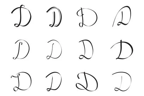D Letter Initial Cursive Hand Written Calligraphic Alphabet Set for Logo Bran Stock Illustration