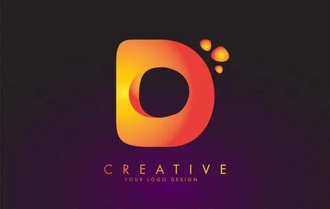 D Letter Logo Design Template with Orange Colors and Dots. Illustrazione stock