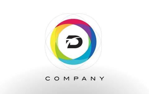 D Letter Logo with Rainbow Circle Design. Stock Illustration