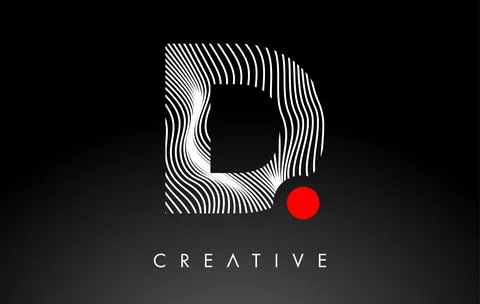 D Letter Logo with Red Dot Circle and Warp Lines Design Vector Stock-Illustration
